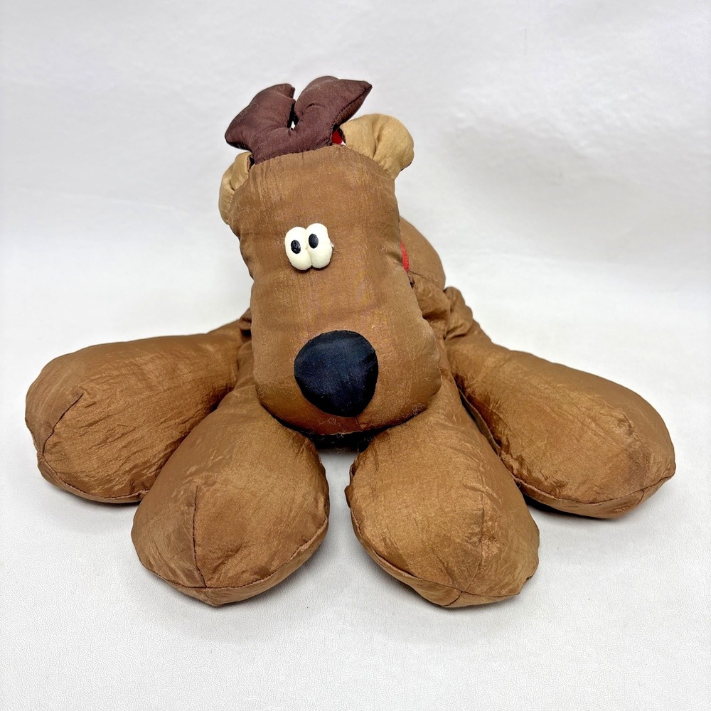Hallmark Rodney Reindeer Nylon Plush 16" Vintage Floppy Stuffed Animal Red Bow